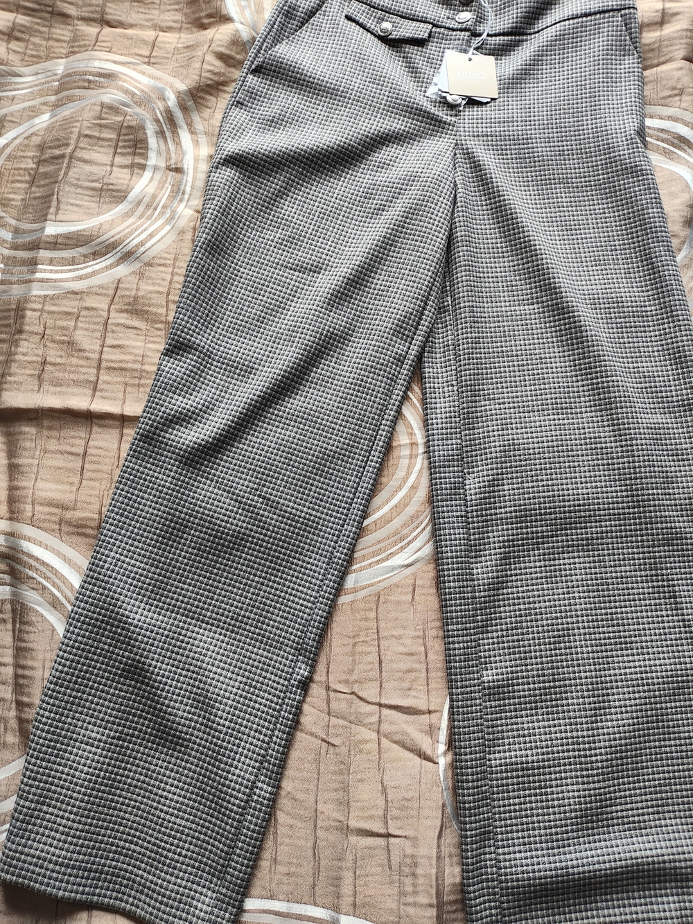 Liu Jo Women's Gray Houndstooth Wide-Leg Trousers 12